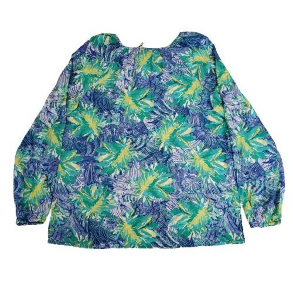 Pappagallo Women's Long Sleeve Tie Neck Printed Colette Top Blue/Green Sz Large‎ - Picture 3 of 10